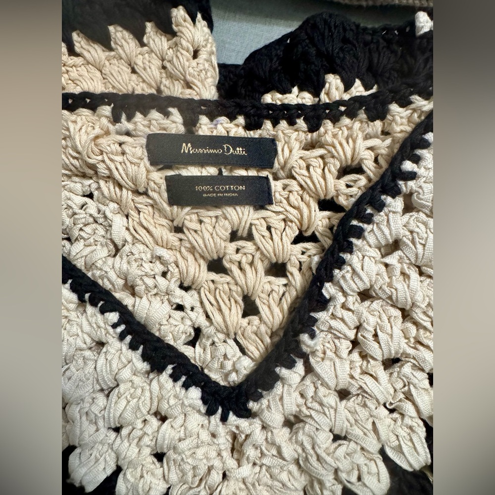 Massimo Dutti 100% Cotton Crochet Knit Top W Contrast Piping Details Women’s S - Picture 14 of 16
